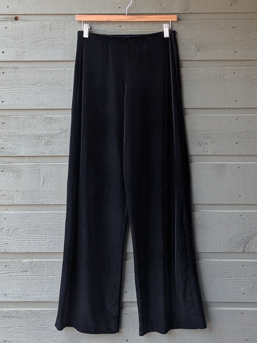 VTG 90s Hanky Panky Black Velvet Wide Leg Elastic Waist Pants Size Small Stretch